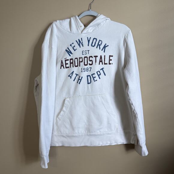 Aeropostale Hoodie Mens XL White New York Pullover Athletic Dept 1987 Sweatshirt - Picture 1 of 7